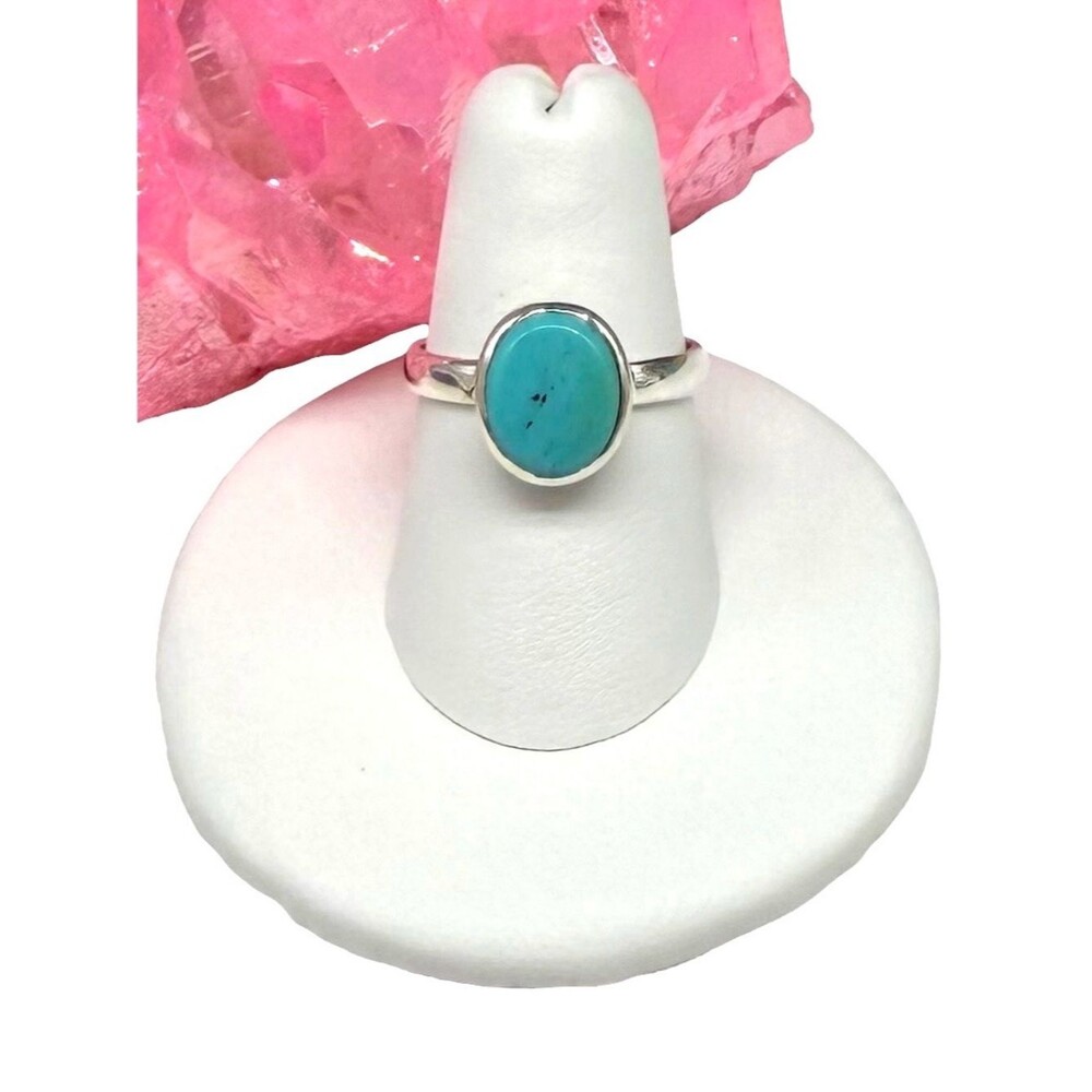 Aztec Mountain Turquoise Ring Size 7 Solid 925 Sterling Silver Oval Stone